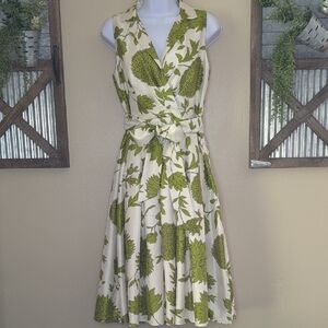 Jessica Howard Olive Green and Cream  Midi Dress